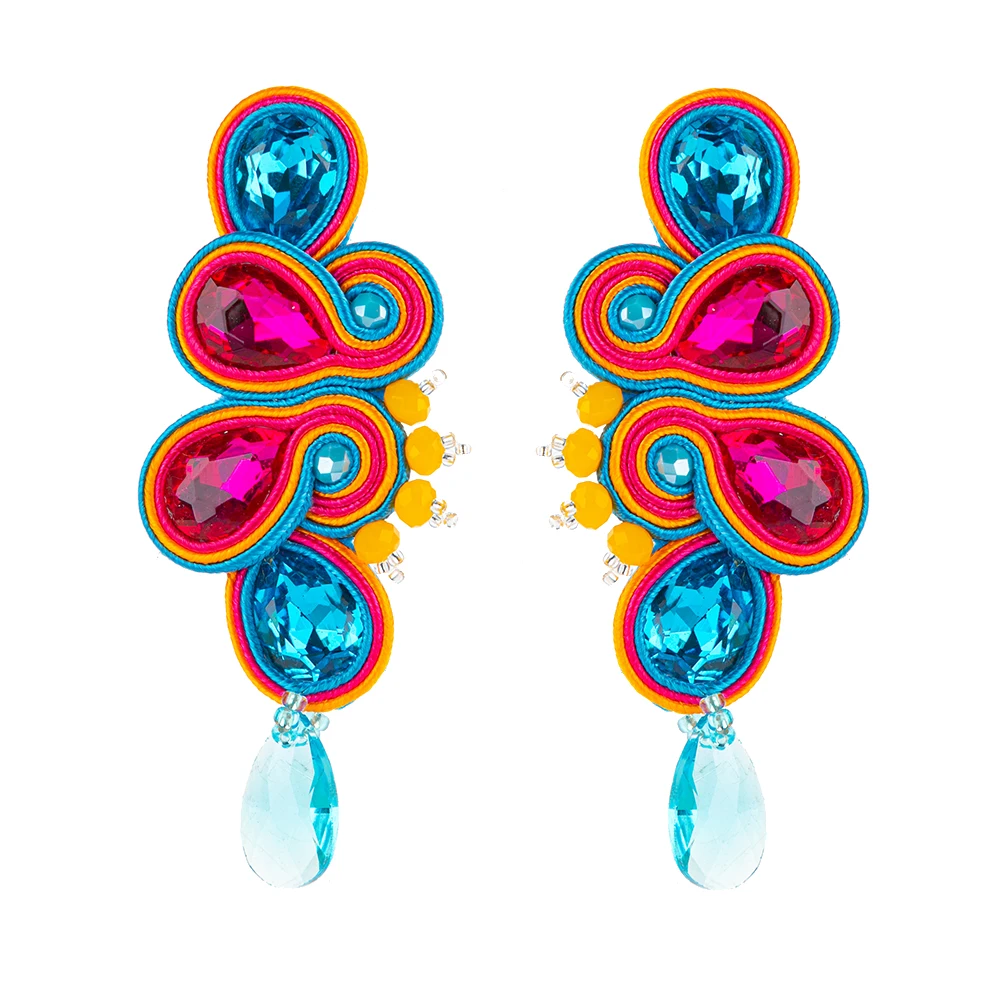 Soutache Handmade Luxury Long earrings Women Fashion Soutache Jewelry 2023 Crystal Accseeories Color Boho Dangle Earring Gift