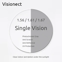 Visionect 1.56 1.61 1.67 Monofocal Photochromic Lens Transition Glasses Prescription Lenses Anti Reflective For Myopia Hyperopia