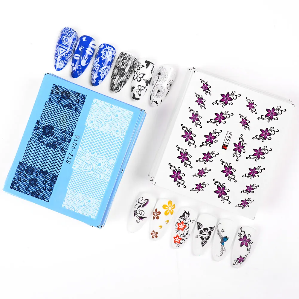 48 Pcs Beauty Nail Art Sticker Flower Cartoon Water Transfers Decals Fancy Pattern Design Watermark Slider Decoration