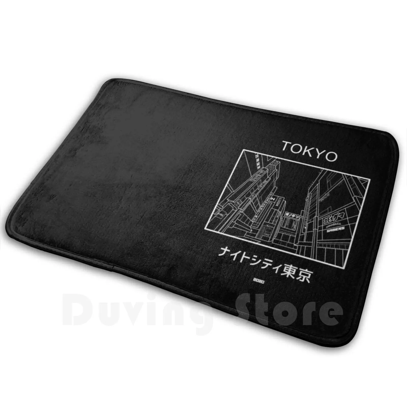 Kanji Tokyo City Mat Rug Carpet Anti-Slip Floor Mats Bedroom Kanji Japanese Asia Asian Anime Simple Style Symbol Dark Font