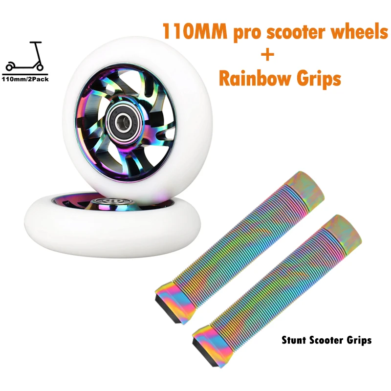 2pcs Replacement 110mm Stunt Scooter Wheels  ABEC-9 bearing 88A Metal pro Scooter Wheels with stunt scooter  grips