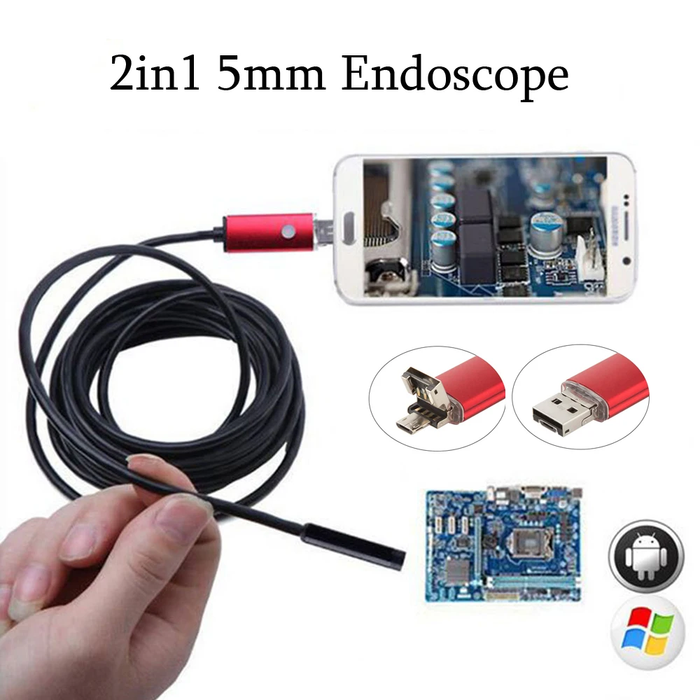 Android USB Endoscope 2in1 2MP 1M 2M 10M HD Camera 8mm Waterproof Snake USB Camera HD Inspection Endoscope