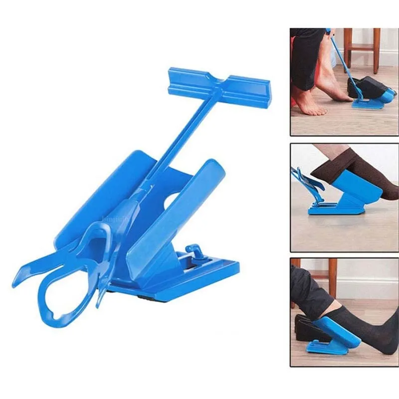 1pc Sock Slider Aid Blue Helper Kit Helps Put Socks On Off No Bending Shoe Horn Suitable For Socks Foot Brace Support