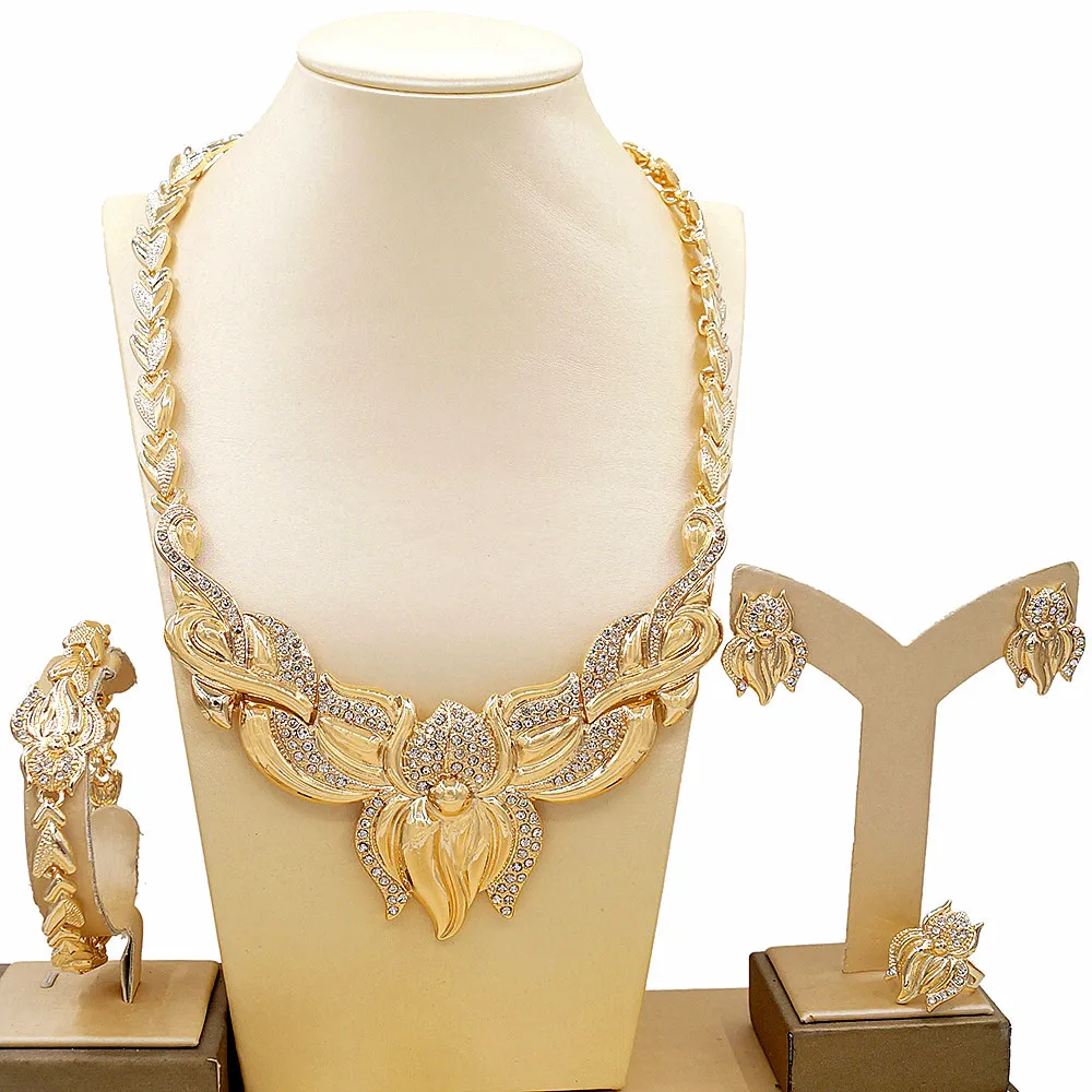 High Quality Design I Love You Xoxo Flower Hug Kiss Jewelry Set Ladies African Fashion Gold Plated Necklace Jewelry Set