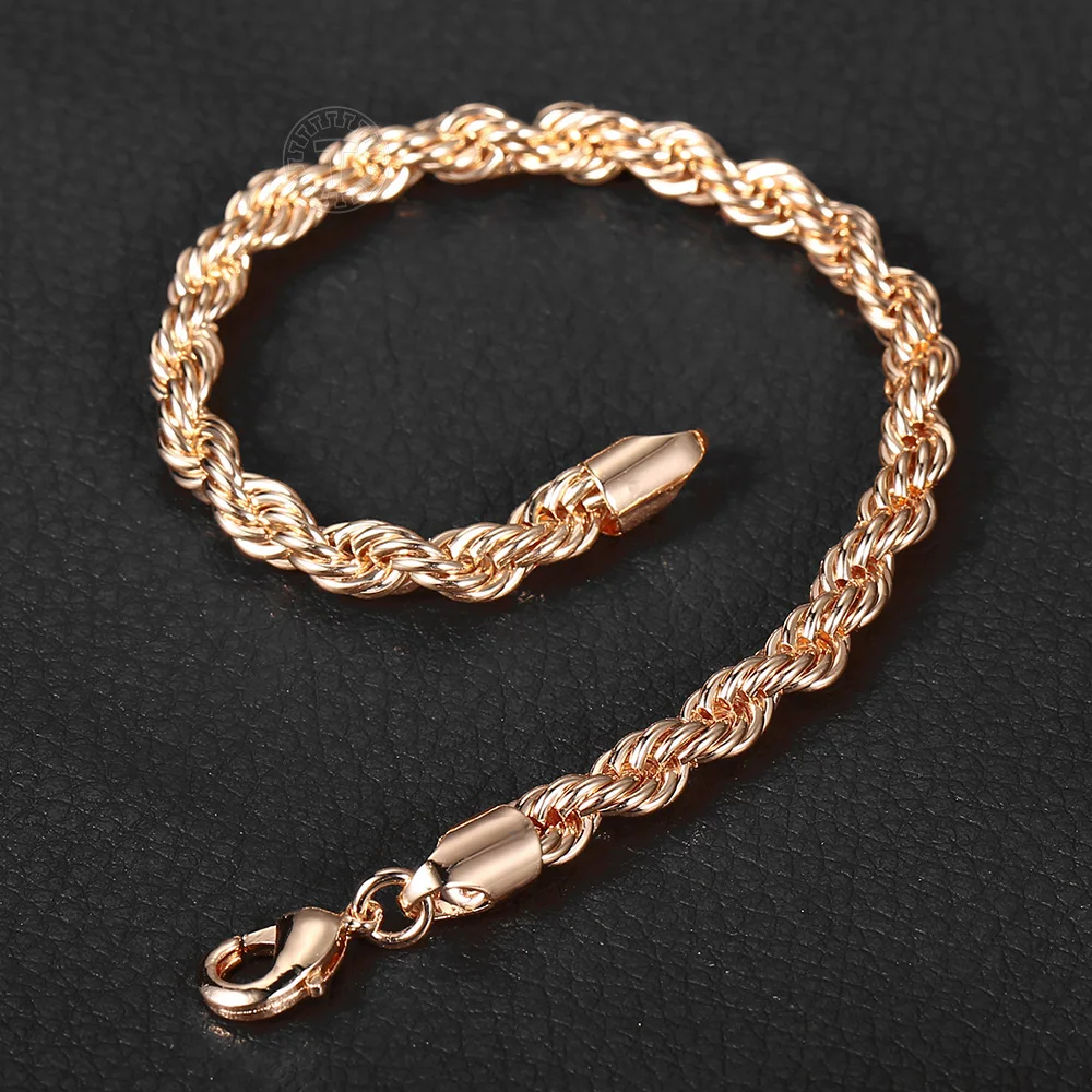 Width 5/6mm 585 Rose Gold Color Rope Chain Jewelry Set Twisted Necklace Bracelet for Women Men Fashion Jewelry Gift CS19