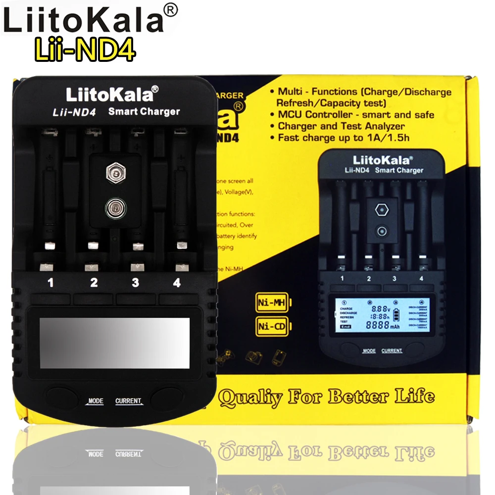 Liitokala new lii-ND4 9V AA battery charger AAA NiMH cadmium Capacity Enable detection 5V Slow charge output