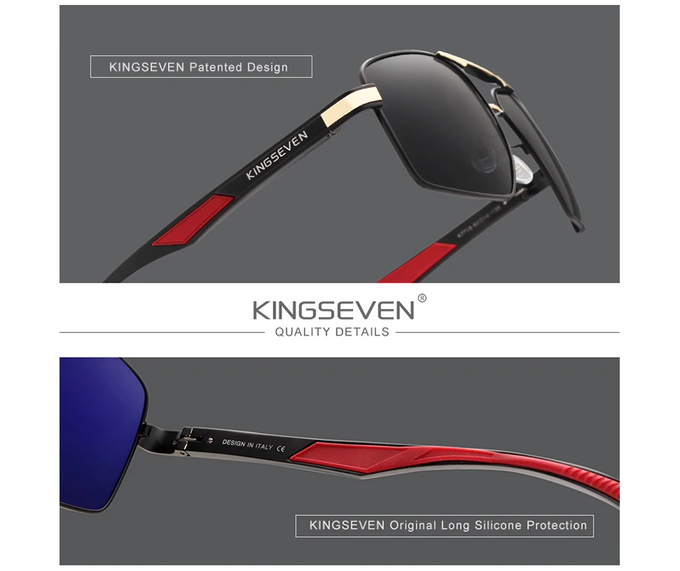 KINGSEVEN Marke Neue Polarisierte Männer Sonnenbrille Quadratischen Aluminium Rahmen Männliche Sonnenbrille Fahren Angeln Brillen Zonnebril N7719 – Detail 2