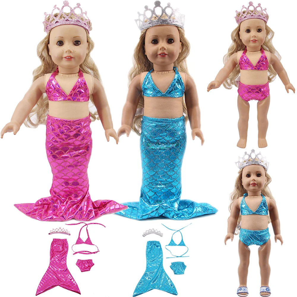 4 Pcs / Set Mermaid Swimsuit For 18 Inch American Doll Girl Toy 43 cm Born Baby Clothes Accessories Our Generation