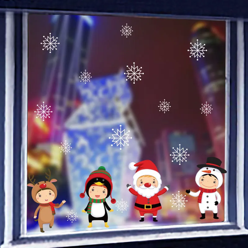 

Christmas Gift Snowman Snowflake Electrostatic Window Kids Room New Year Wall Stickers Home Decals Decor Wallpaper