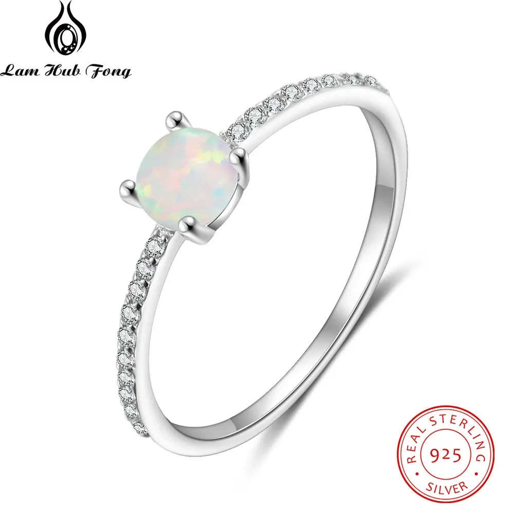 Real 925 Sterling Silver Opal Rings Crystal Finger Rings for Women Small Round Zircon Ring Silver 925 Jewelry (Lam Hub Fong)