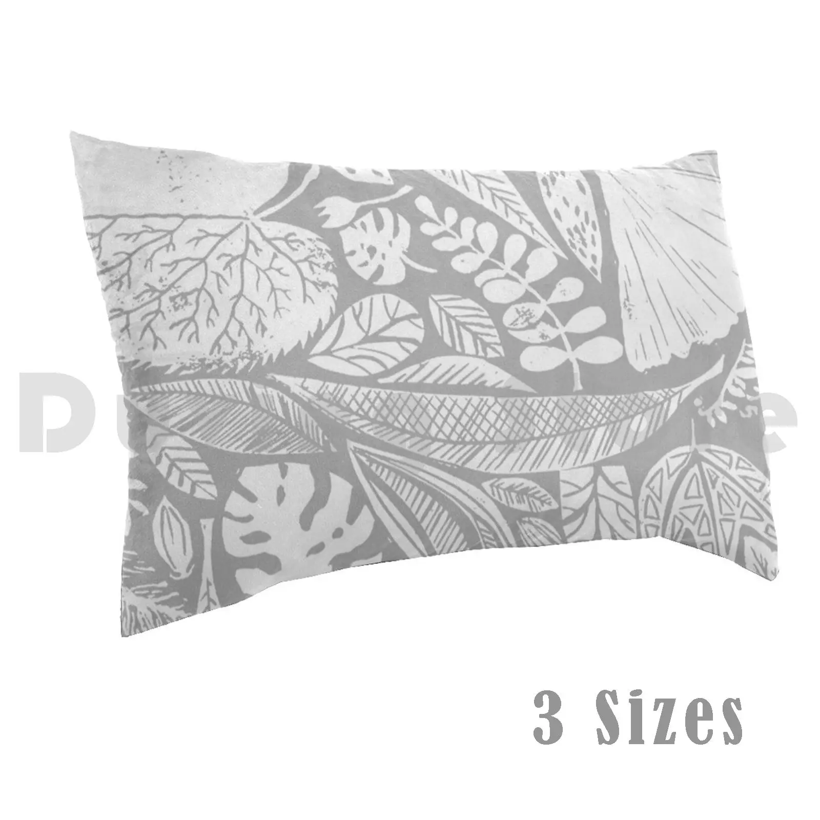 Modern Nature Pillow Case Printed 50x75 Linocut Lino Linoleum Hand Printed Block Handmade Unique Grey