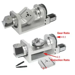 CNC 4th Axis 5 Axis A Rotary Aixs Center altezza 98mm 100mm Chuck T Slot Table 100*125MM rapporto di trasmissione 8: 1 rapporto di riduzione 6: 1