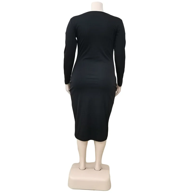 Vestido Midi liso con cuello redondo para mujer, ropa de talla grande, Bodycon Sexy, vestidos elegantes de manga larga para fiesta, venta al por mayor, envío directo