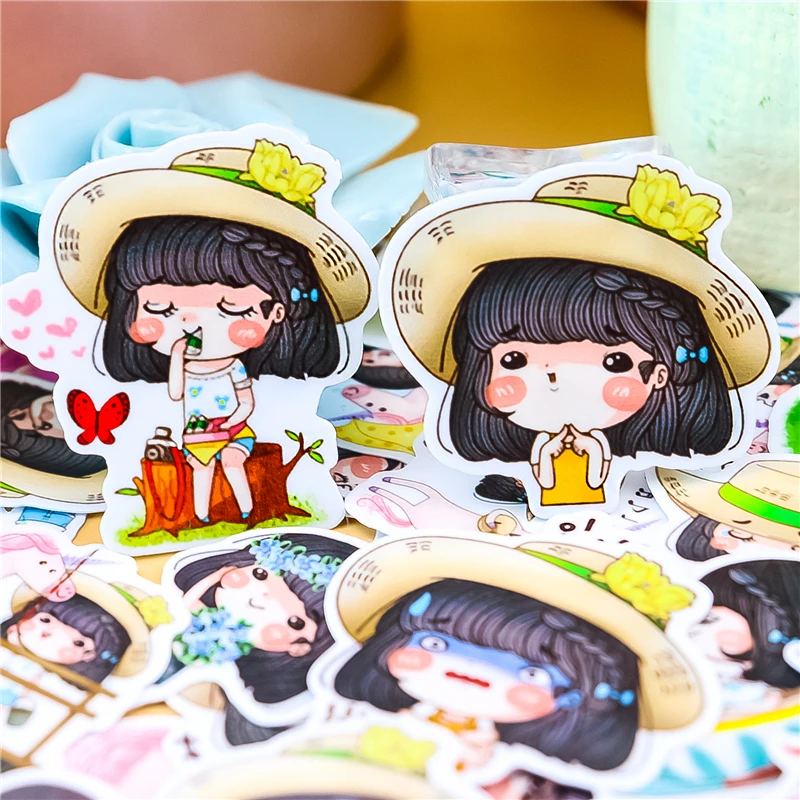 40 pcs Short hair girl everyday cartoon Stickers for phone Decorative waterproof sticker Scrapbooking For Laptop Children