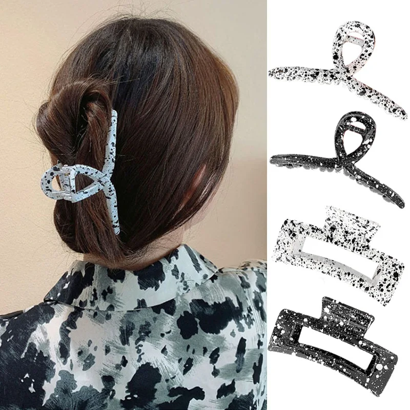 Fashion Black White Spot Hair Claw For Women Korean Acrylic Crab Hair Clip Matte Small Big Hairpins Girls Hair Accessories Gift