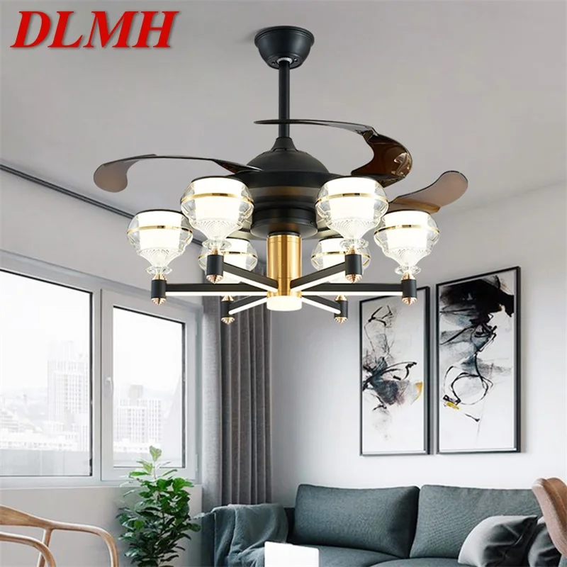 

DLMH Ceiling Fan With LED Light Black Remote Control 220V 110V Home Decorative For Living Room Bedroom Restaurant