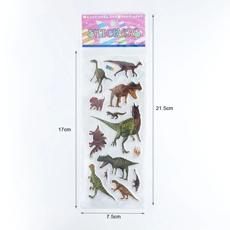 12 Sheets/Set 3D Cartoon Stickers Animal Dinosaur Pattern Bubble PVC DIY Scrapbook Sticker for Kids Boys Children Gifts