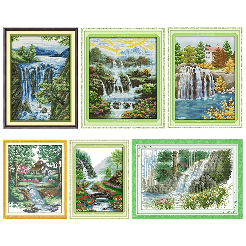 

Joy Sunday Waterfall Embroidery Needlework Cross-Stitch Kit Stamped Printed Patterns 11CT 14CT Counted Crafts DIY Home Decor Set