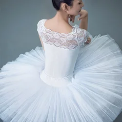 Leotardo de Ballet de encaje blanco para mujer, leotardo de gimnasia para adultos, vestido de bailarina, mono de baile