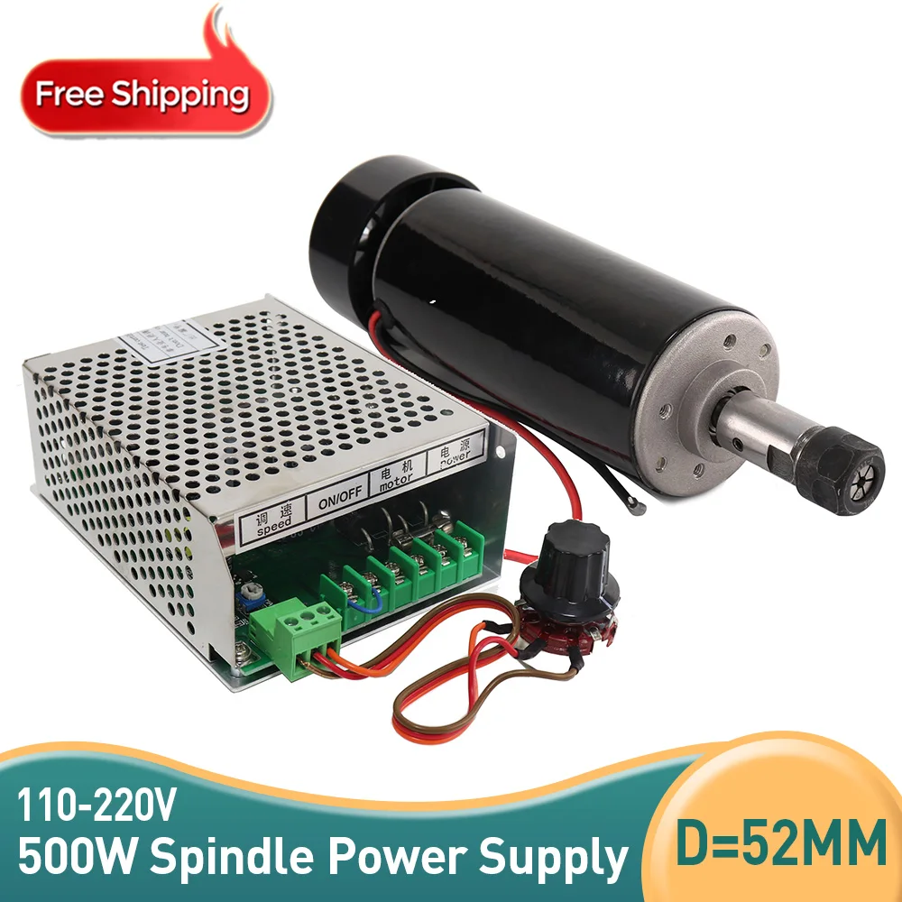 500W Spindle Motor + Power Supply Speed Governor For DIY CNC Haven't 52MM Clamps ER11 Chuck CNC