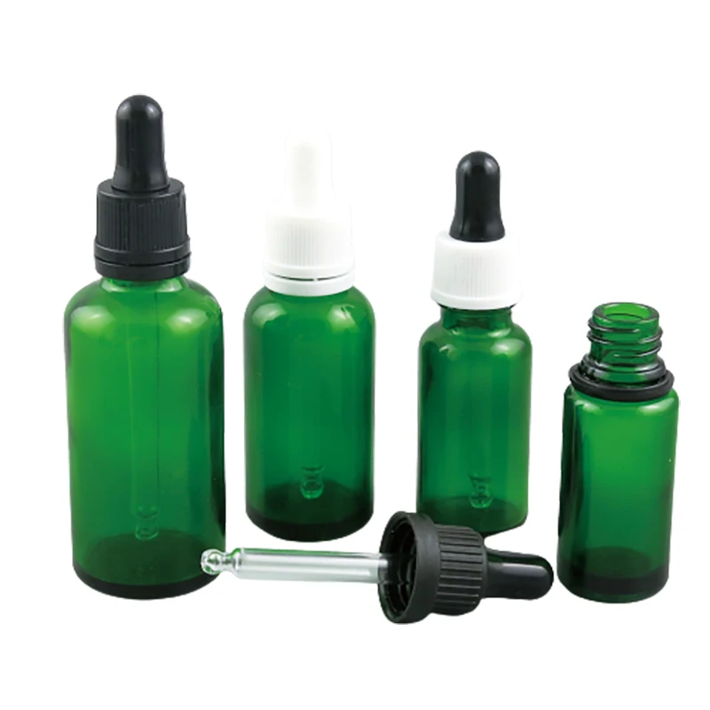 

200 x Refillable Green Glass Dropper Bottles for Essential Oil Glass Piepette Dropper Container 5ml 10ml 20ml 30ml 50ml 100ml