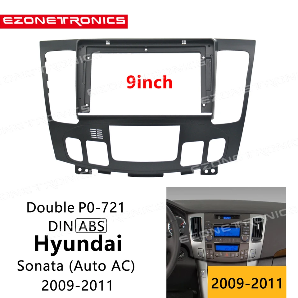 Car DVD Frame Audio Fitting Adaptor Dash Trim Kits Facia Panel 9 inch For Hyundai Sonata Auto AC 09-11 Double Din Radio Player