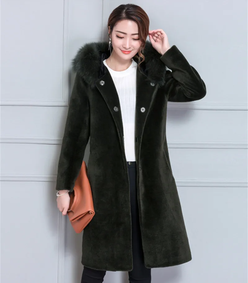 Red Wool Fur Coats Winter Jacket Women Faux Fox Fur Collar Coat Female Padded Jackets Plus Size 5XL Abrigo Mujer WXF439