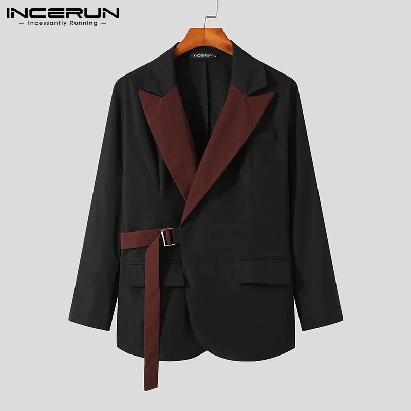 Fashion Men Blazer Patchwork Lapel Long Sleeve Lace Up Streetwear Casual Suits Men 2024 Korean Elegant Leisure Coats 5XL INCERUN