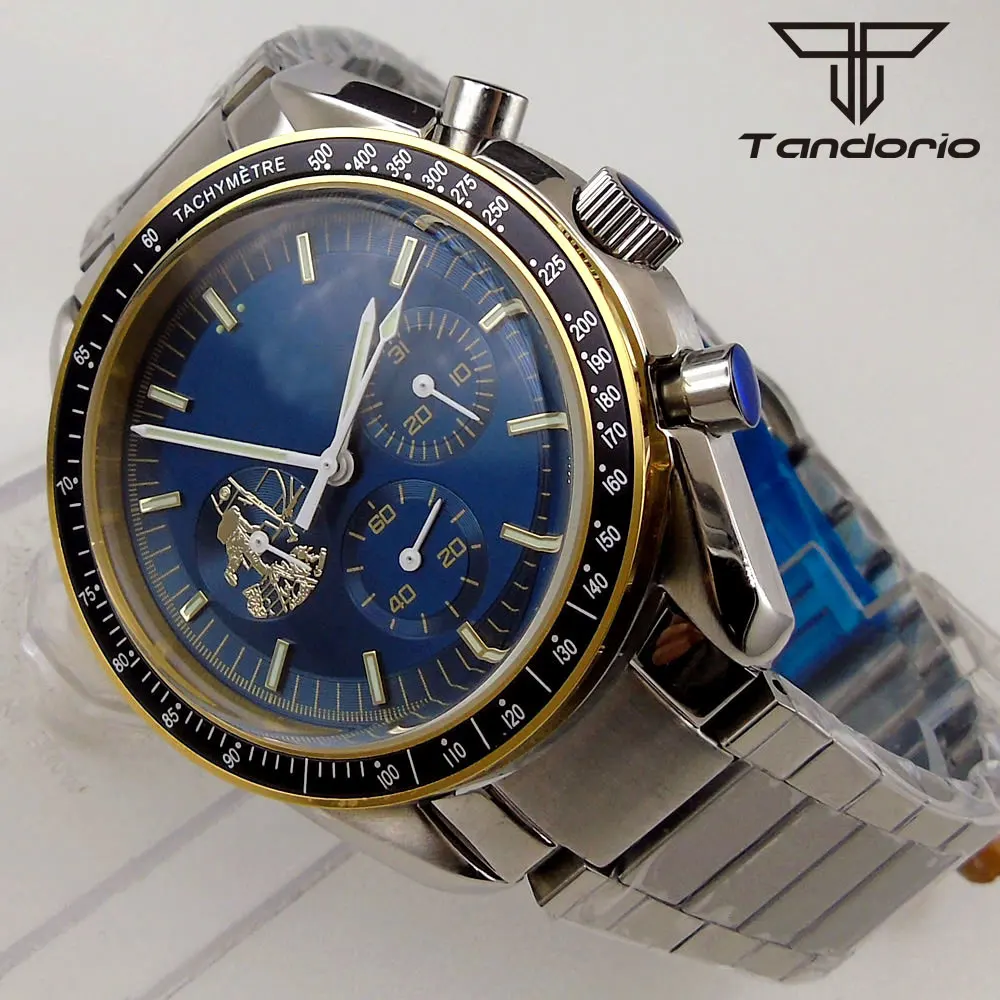 Tandorio Green/Black/Blue Dial 40mm Automatic Men Watch NN3836 Movement Date Week Display Mineral Glass Steel Bracelet