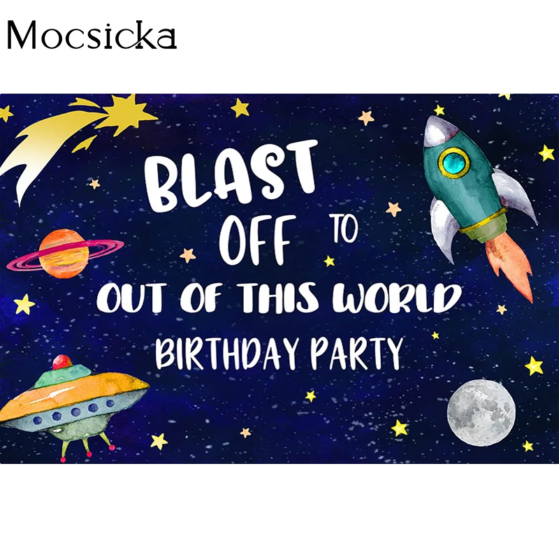 Mocsicka Out Of This World Photography Background Spaceship Moon Decoration Props Children Birthday Party Photo Backdrop Studio