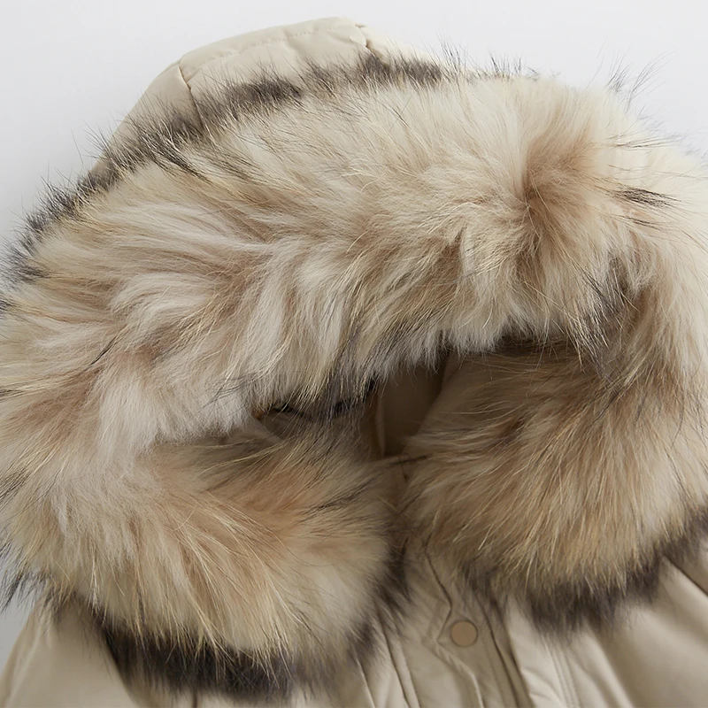 Chaqueta de plumón de pato de piel de mapache Natural para Mujer, Abrigos largos de talla grande, Abrigos de parque para Mujer, prendas de vestir,