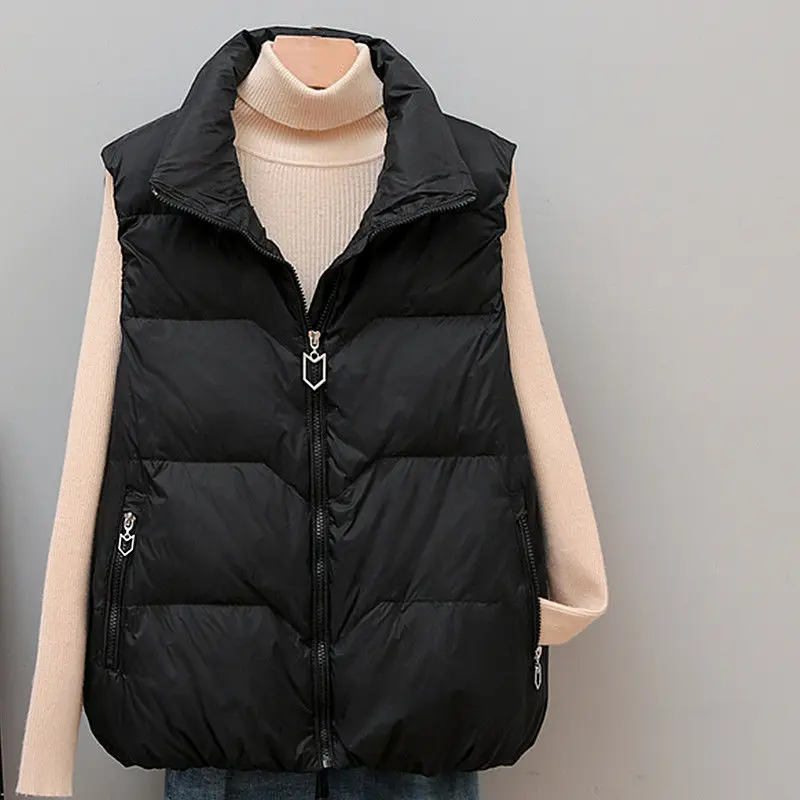 2021 الخريف الشتاء سترة المرأة الأبيض بطة أسفل WarmWoman صدرية عادية الوقوف طوق جاكيت بلا إكمام سترة