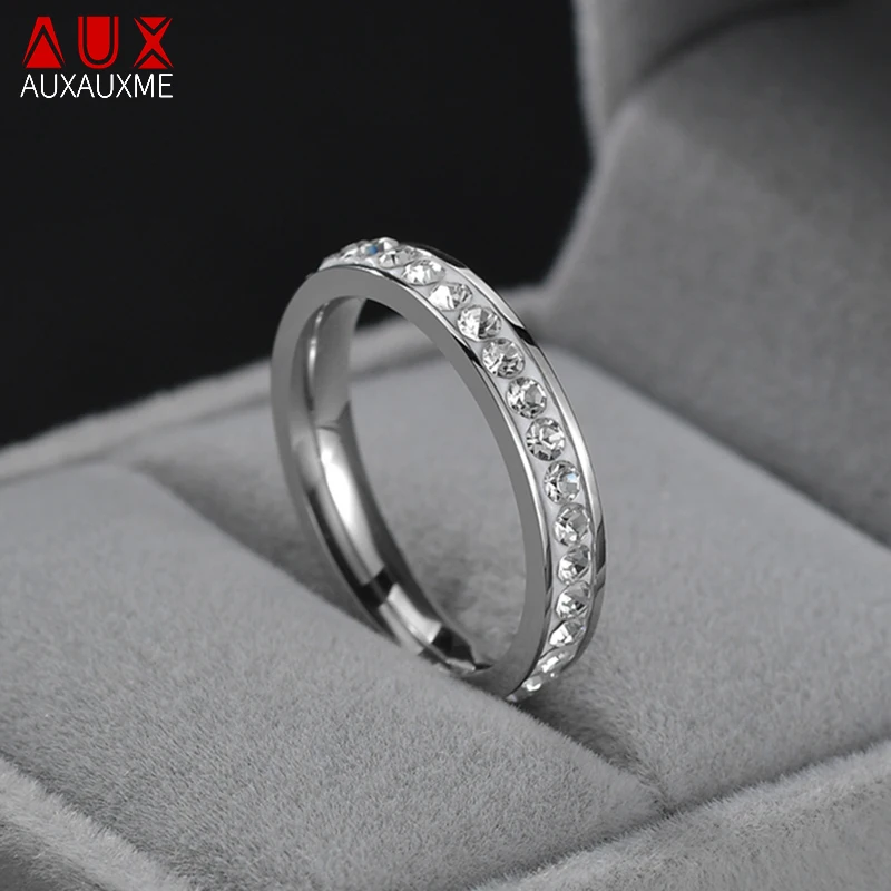 Auxauxme Single Row Line Zircon Wedding Ring For Women Stainless Steel Elegant Engagement Rings For Anniversary Love Jewelry