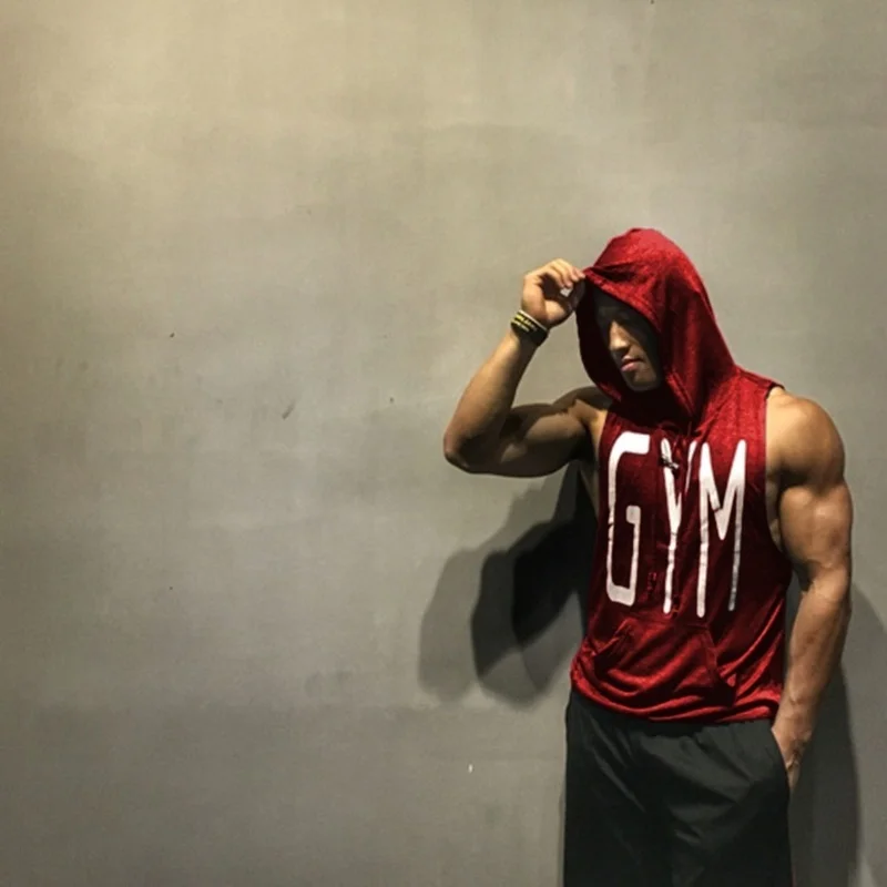 2021 Hot Mens Muscle Hoodies Fitness Bodybuilding Sleeveless Gym Tank Top Vest