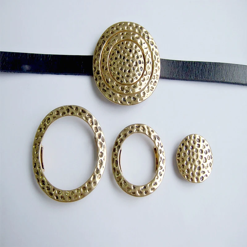 

5Sets Antique Silver Color/Gold Hammered Circle Sliders for 10mm Flat Leather Bracelet Jewelry Findings