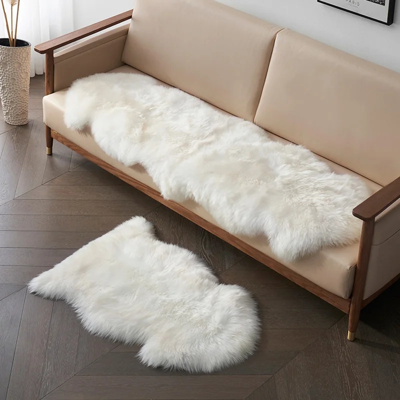 White Faux Sheepskin Carpet Irregular Long Soft Furry Floor Mats Living Room Bedroom Children\'s Room Bedside Decorative Carpets