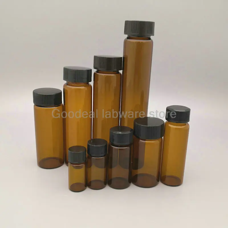 20pcs/lot 3ml To 50ml (Clear/ Brown) Glass Reagent Bottle Sample Vials with Plastic Lid Screw Cap