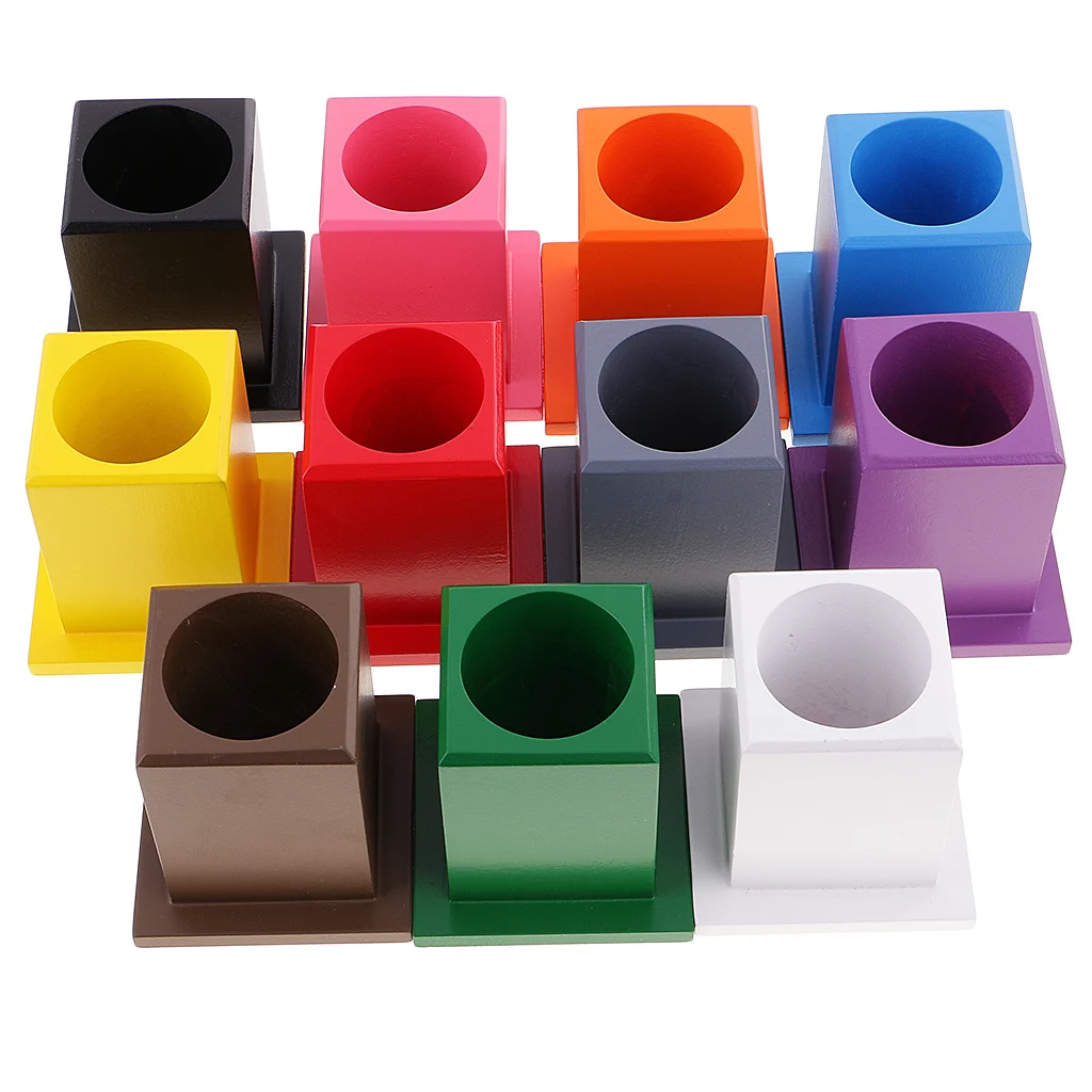 Montessori Material Toy 11 Colored Pencil Holders Kids Color Shape Learning