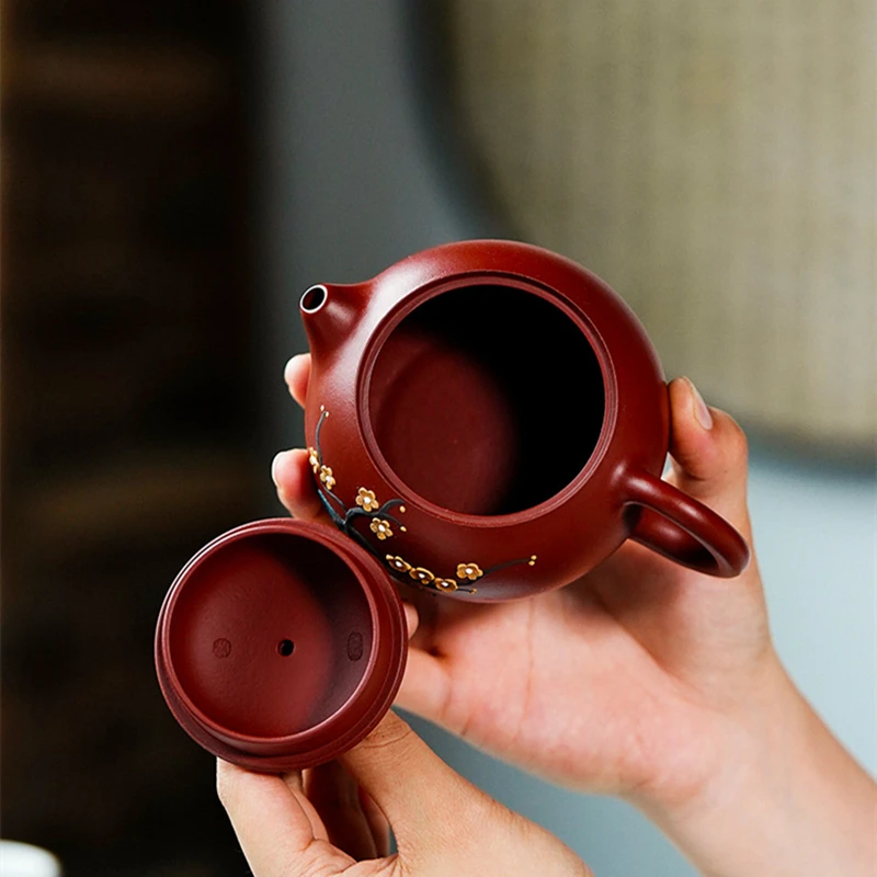 traditional 7 infuser holes real yixing zisha original ore dahongpao clay marked floral relief tea pot with certificate paper