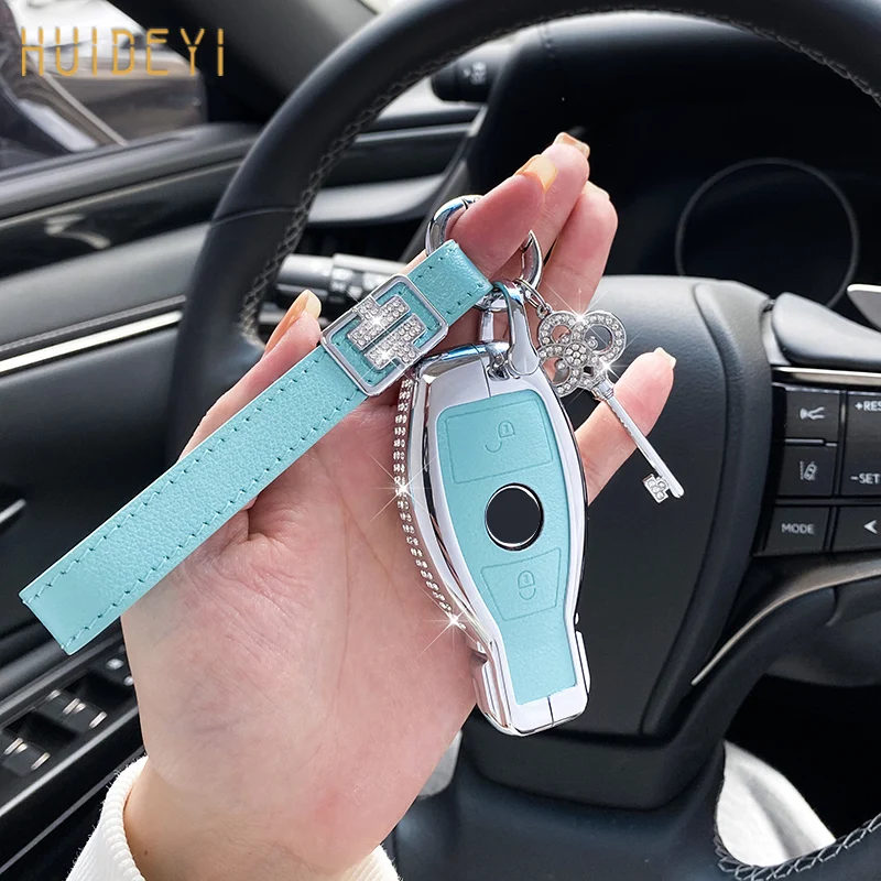 

Leather alloy Car Key Fob Case Cover Protector For Mercedes Benz E C G M R S Class W176 GLC CLA GLA W204 W212 AMG women diamond