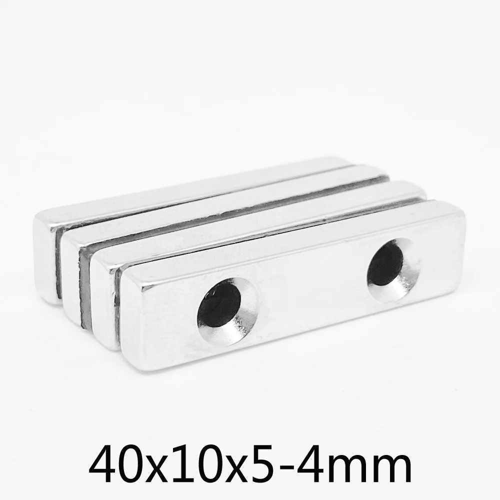 40x10x5-4mm Power Magnetic 40x10x5mm 2 Hole 4mm Strong Square NdFeB Rare Earth Magnet N35 Neodymium Magnets 40*10*5-4mm