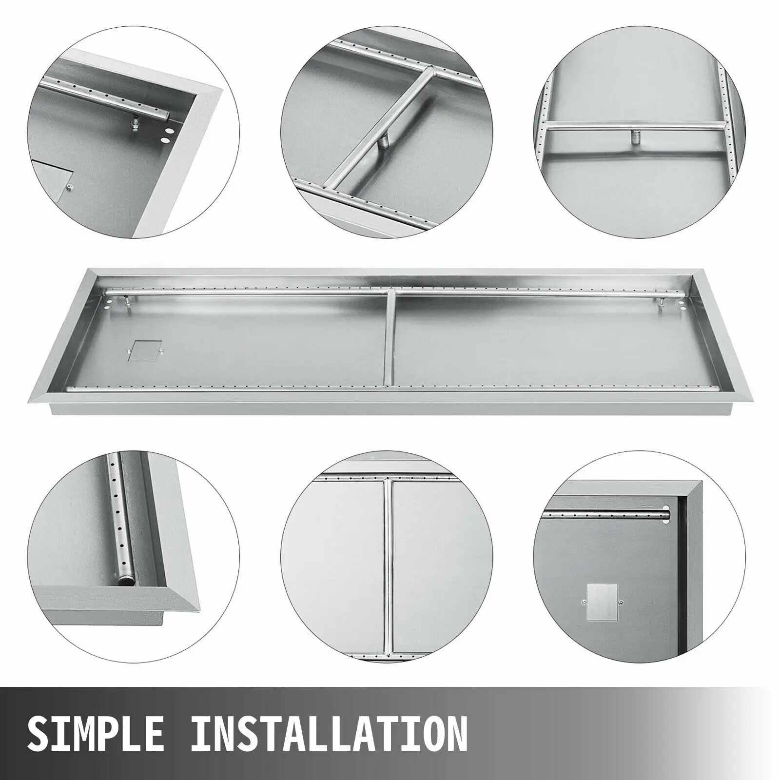 Vevor-ドロップインスクエアファイヤーピットパン、天然ガスバーナー、ポッタンガス、屋外キャンプ用ステンレス鋼、バーベキュー裏庭グリル