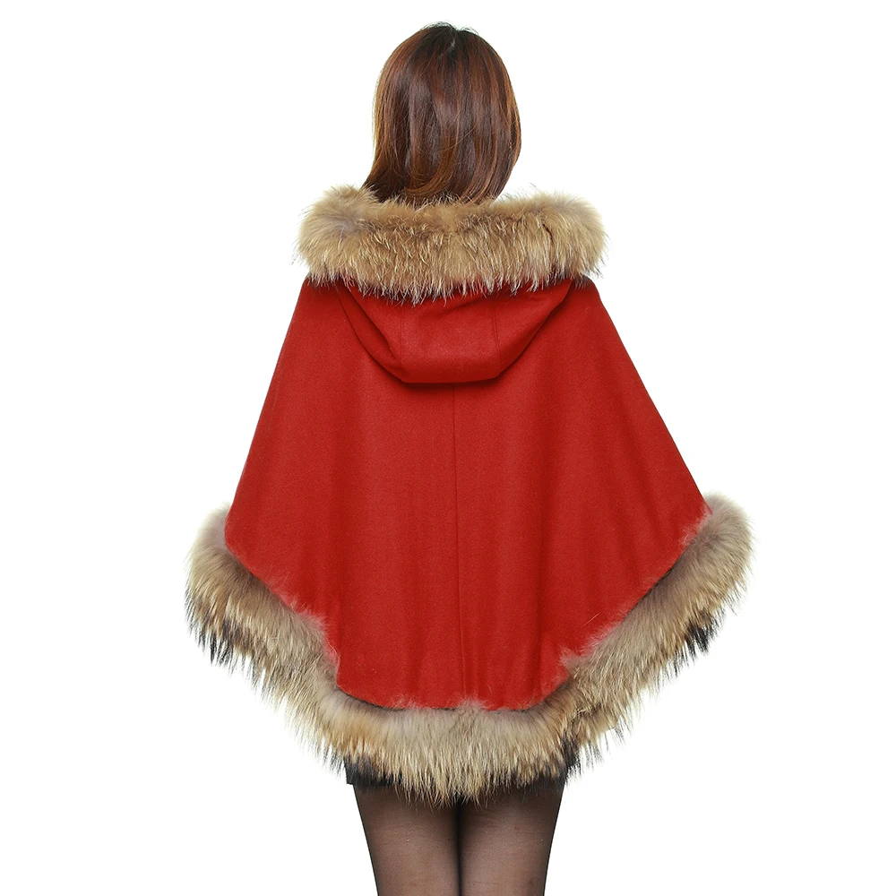 MAOMAOKONG2020 autumn and winter raccoon fur coat female shawl plus size women's big red cloak cloak woolen coat