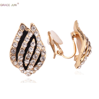 GRACE JUN New Arrival Gold Black Color Flame Shape Clip on Earrings Without Pierced for Women No Ear Hole Earrings