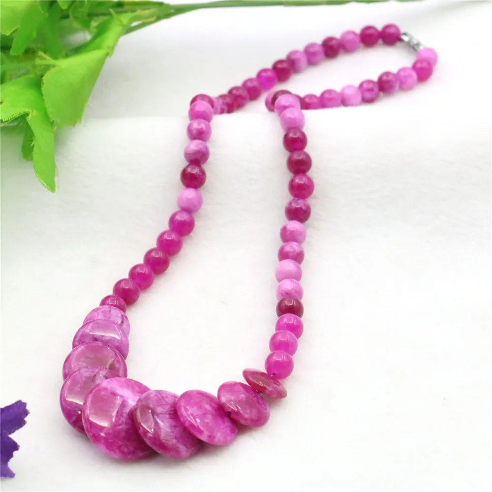 

6-14mm Round & Oblate Incremental Rose Red Jades Necklace Natural Stone Chalcedony Neck Wear Women Fashion Jewelry Making Design