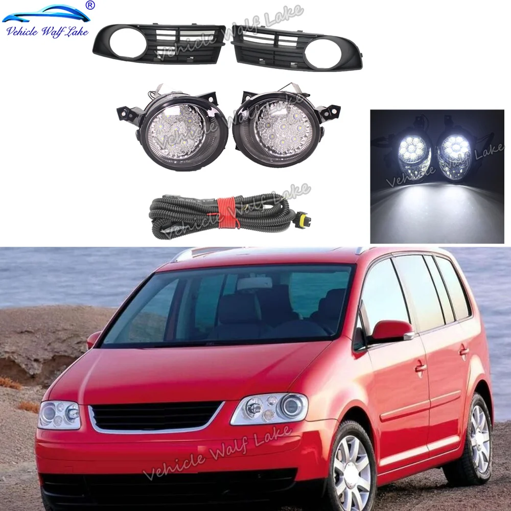 LED Car Light For VW Touran 2002 2003 2004 2005 2006 Car-styling Front 9 LED Fog Lamp Light + Wire Harness Fog + Grille Cover