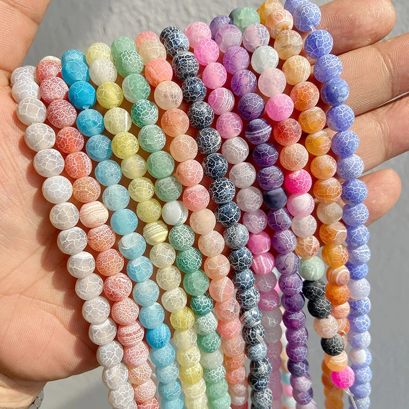 Nature Cracked Frost Agates Stone Beads Matte Blue Purple Pink Green Yellow Beads for Jewelry Making Bracelet Necklace Earring