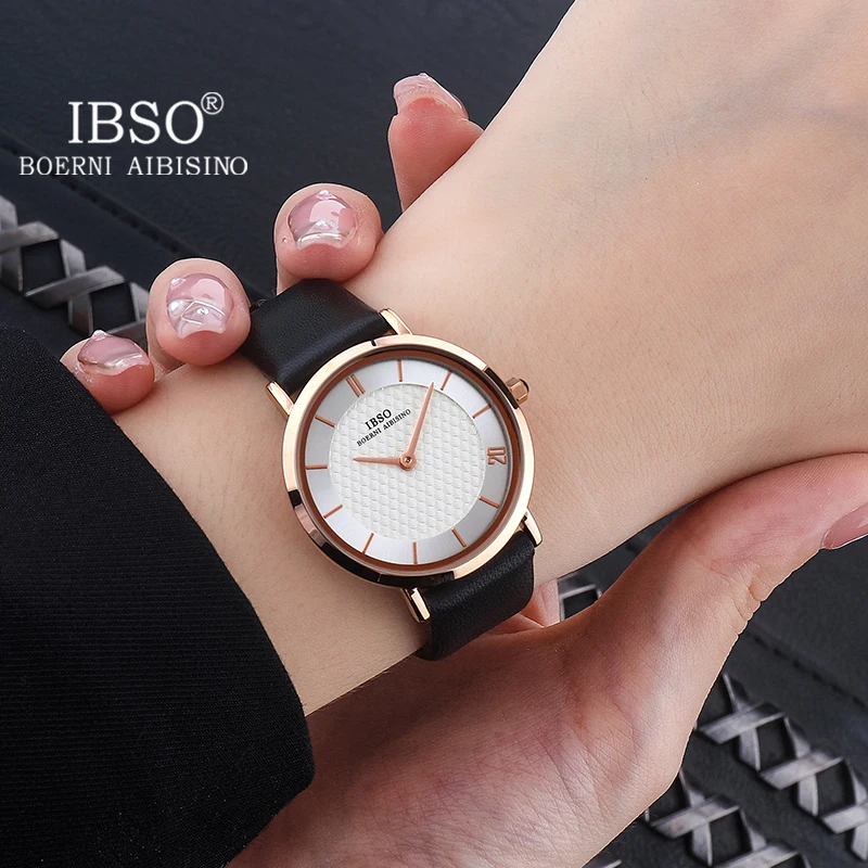 IBSO Women Elegant Watch Leather Strap Drop Shipping Gift Watch Ladies Japanese Movement 3Bar Waterproof Simple Design 8160L