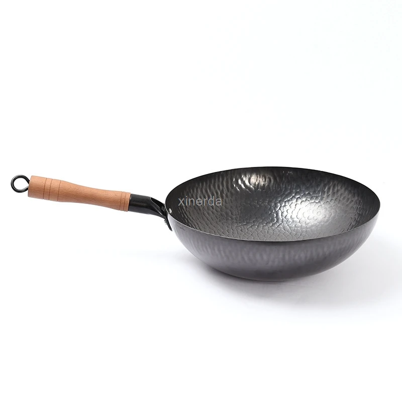 Cast Iron, Round Dumpling Pan, Kitchen Pots, Cooking Pans, Stone, 30 cm Forged Hammer Iron Wok, Uncoated, Physical Non-stick Pan