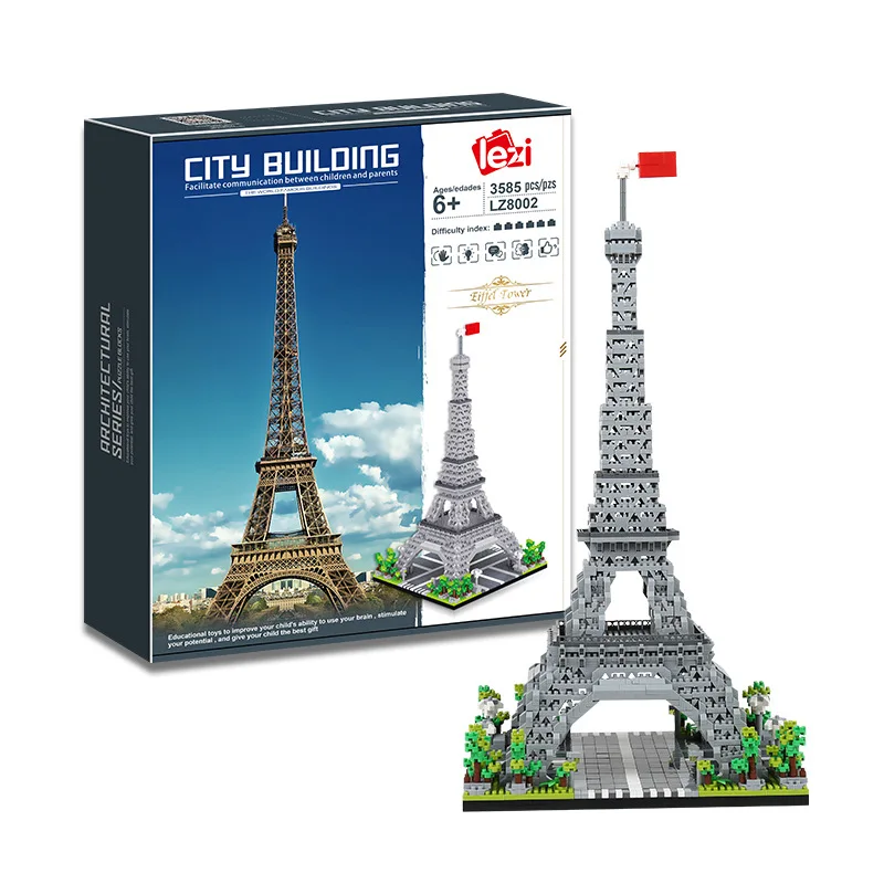 Architecture LEZI Mini Blocks World Creative Landmark Louvre Eiffel Tower Pisa Building Small Bricks Toy for Kids Gift 8002